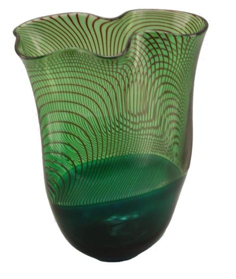 Bob Crooks Glass Vase Longitudinal In Green Glass Art Vase Gorgeous Glass