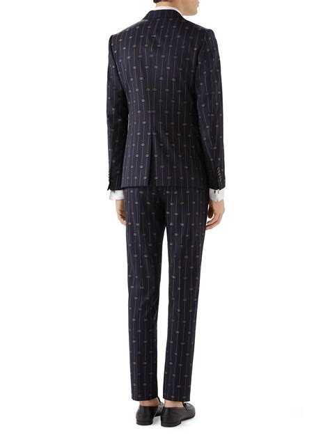 Gucci Retro Thin Gg Stripe Wool Suit In Blue For Men Lyst