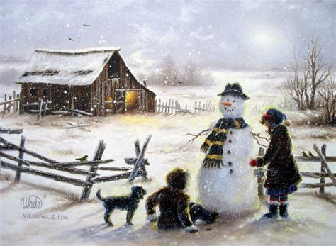Snowman And Two Girls Art Print Snowman Paintings Two Sisters Winter