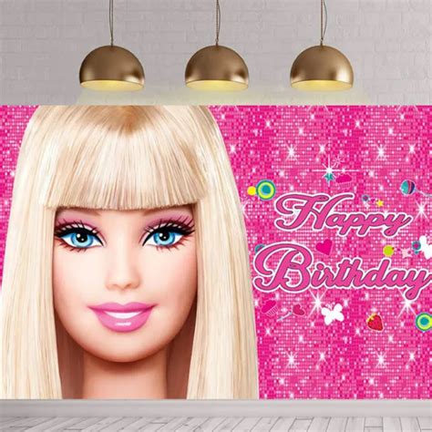 Girls Pink Barbie Happy Birthday Backdrop Photo Party Supplies