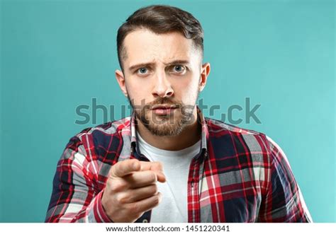 Portrait Frowning Man Pointing Viewer On Stock Photo 1451220341