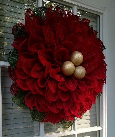 Poinsettia Wreath Christmas Red Burlap Christmas Decorations