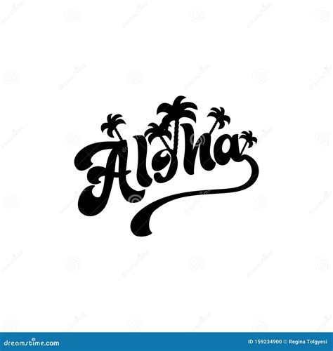 Aloha Hawaiian Language Greeting Typography Hand Drawn Palms Vector Design Illustration Stock