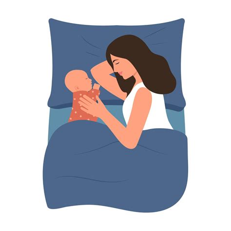 Mother and newborn baby sleeping together,mommy and infant lying in bed