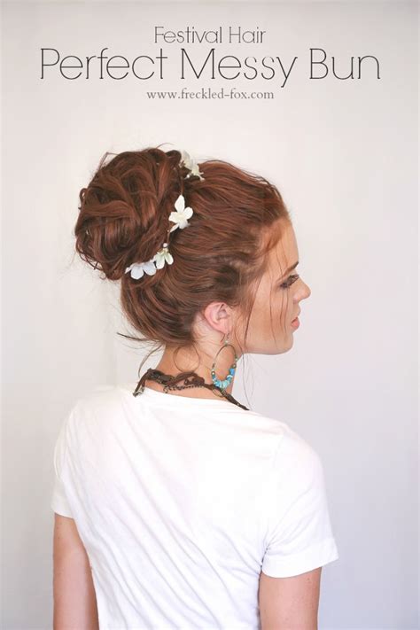 Wrap an elastic tie several times to raise the ponytail and set it away from your head. Festival Hair Week: The Perfect Messy Bun | The Freckled ...