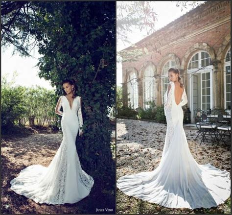 Buy the most gorgeous and romantic lace wedding dress for your wedding. Wedding Dresses 2015 Deep V-Neck Sexy Long Sleeve Lace And ...