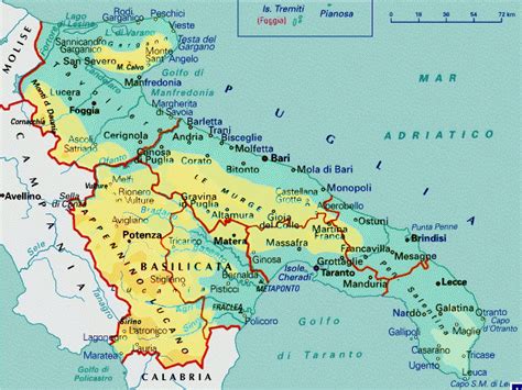 Cartina puglia, puglia cartina, stradario puglia, cartina italia, cartina geografica, mappa puglia sei province che abbracciano un territorio di quasi 500 km che contiene 4 milioni di persone. Puglia-Basilicata cartina