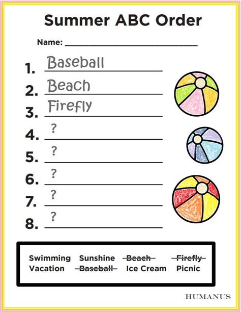 Select ascending (a to z) or descending (z to a). Summer ABC Order - List the summer words in alphabetical ...