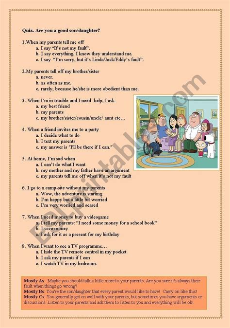 Quiz Are You A Good Sondaughter Esl Worksheet By Iottip