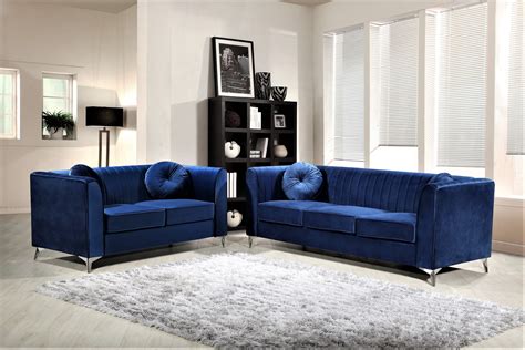 Blue Velvet 2 Piece Living Room Set Modern House