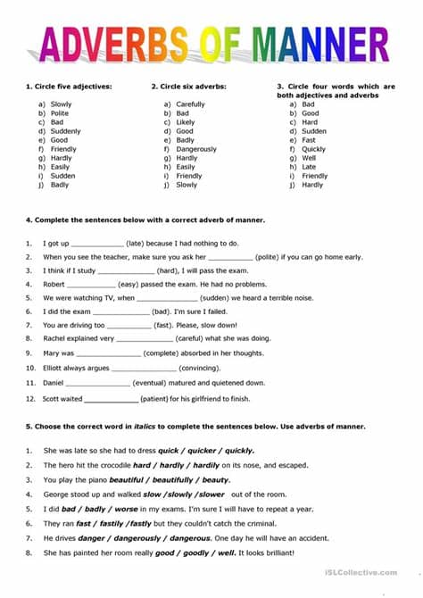 Adverbs of Manner - English ESL Worksheets for distance ...