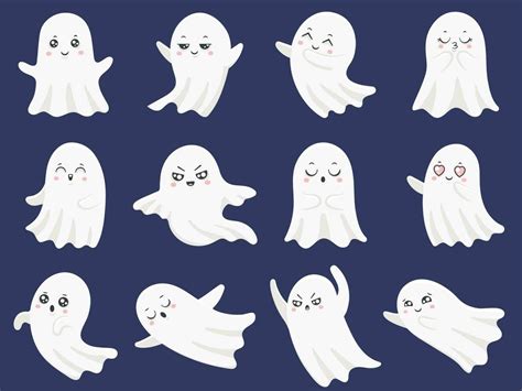 cute halloween ghosts frightened funny ghost curious spook and smiling ghostly character