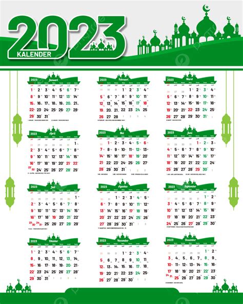 Kalender 2023 Dengan Tanggal Islam Dan Ilustrasi Masjid Kalender 2023 Kalender Islam Masjid