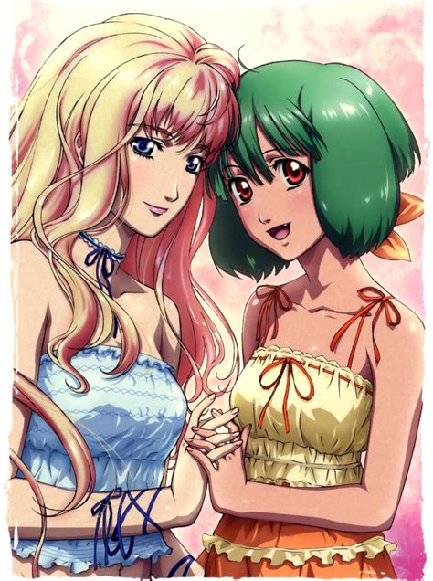 Ranka Lee Sheryl Nome Macross Macross Frontier Highres 00s 2girls