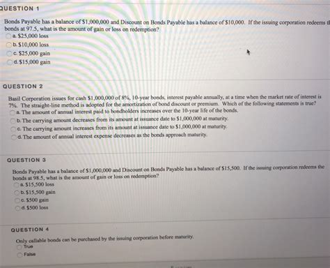 These liabilities are usually in terms of a loan that has been taken out to. Solved: QUESTION 1 Bonds Payable Has A Balance Of $1,000,0 ...