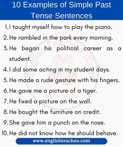 10 Examples Of Simple Past Tense Sentences 1 English Sentences English