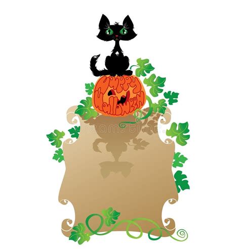 Black Cat In A Halloween Pumpkin And Ghost Stock Vector Illustration