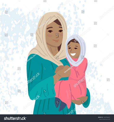 Muslim Mother Holding Her Child Arms Stock Vector Royalty Free 1649786401