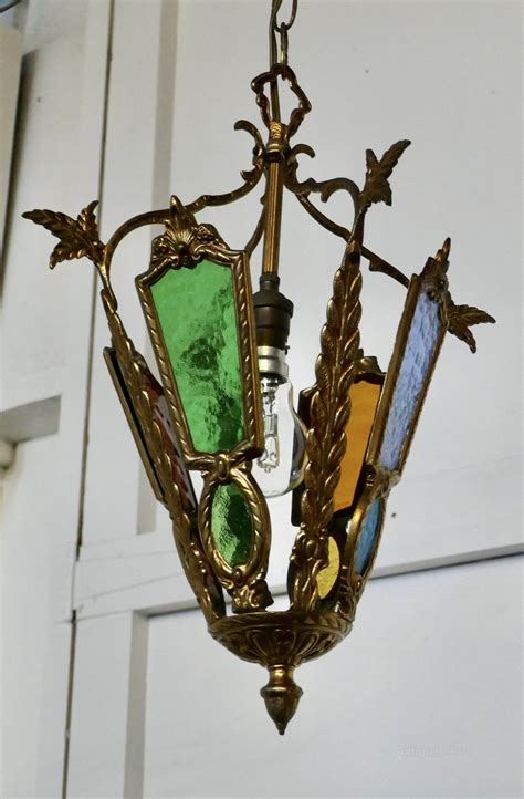 Antiques Atlas Superb Quality French Brass Coloured Glass Lantern