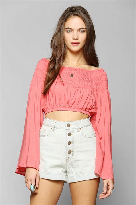 Urban Outfitters Pins And Needles Smocked Bellsleeve Cropped Top In