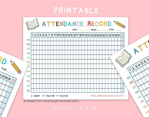 Printable Yearly Attendance Sheet Digital Teacher Log Etsy