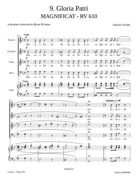 Vivaldi Magnificat Rv 610 N°9 Gloria Patri Sheet Music For Piano