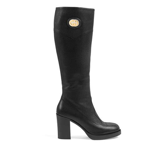 gucci knee high boot with interlocking g in black lyst