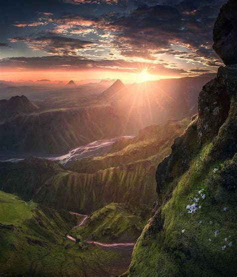 2am Sunrise High Up A Mountain In The Highlands Of Iceland Photo By