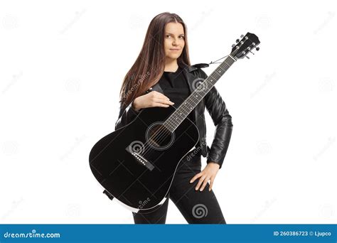 Female Musician With An Acoustic Guitar Posing Stock Image Image Of