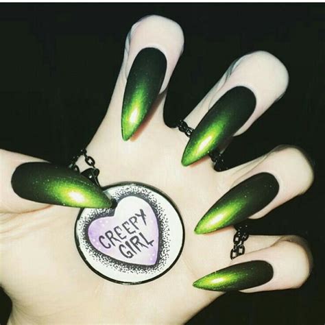 I Love These Black To Golden Green Nails Witch Nails Gothic Nails Goth Nails