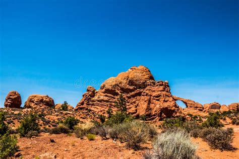 Desert And Stone Arches Landscape Of Desert Moab Utah Stock Image