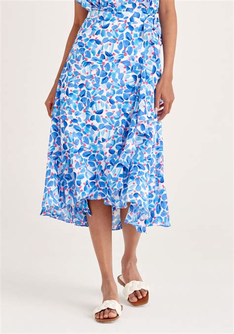 Floral Wrap Skirt With Frills In Blue Skirts Paisie