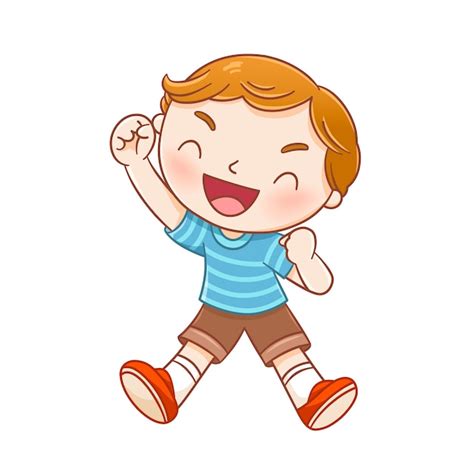 Premium Vector Little Boy Cheering With Arms Raised In Line Style