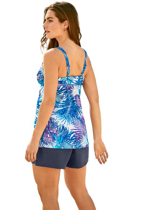 Swimsuits For All Womens Plus Size Longer Length Tie Front Tankini Top
