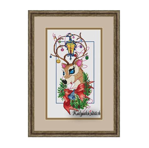 christmas cross stitch pattern reindeer winter toy new year etsy