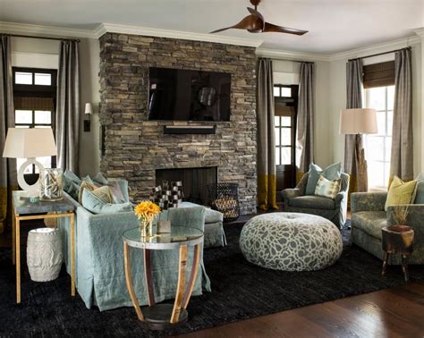 Neutral Rustic Living Room With Blue Sofa Hgtv