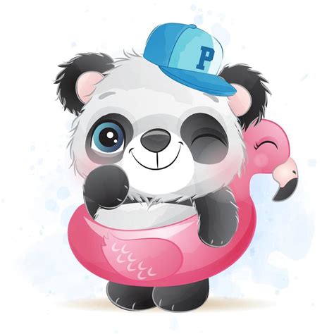 Lindo Pequeño Panda Con Ilustración Acuarela 2063691 Vector En Vecteezy