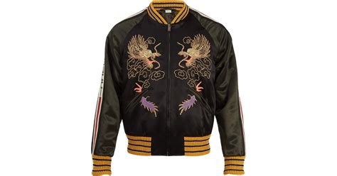 Gucci Satin Dragon Embroidered Bomber Jacket In Black For Men Lyst Uk