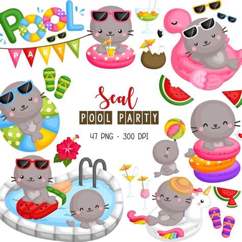 Download Seal Pool Party Clipart Cute Animal Clip Art Fun in the ...