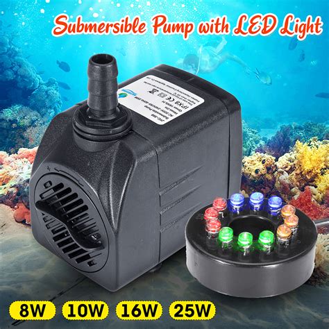 8w10w25w Submersible Pump Fountain With 12 Rgb Color Led Light Flow