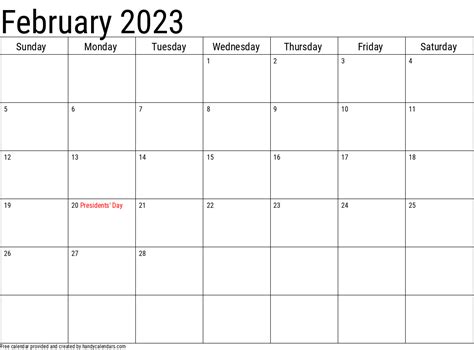 February 2023 Vertical Calendar With Holidays Handy Calendars
