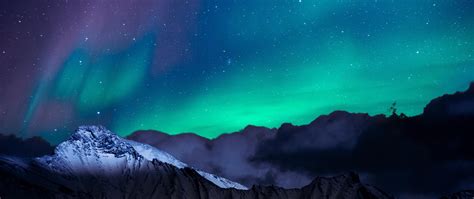 2560x1080 Northern Lights Night Sky Mountains Landscape 4k Wallpaper