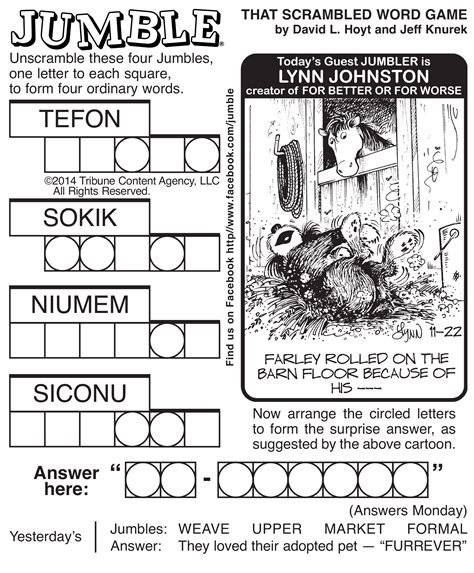 Printable Jumble Puzzles With Answers