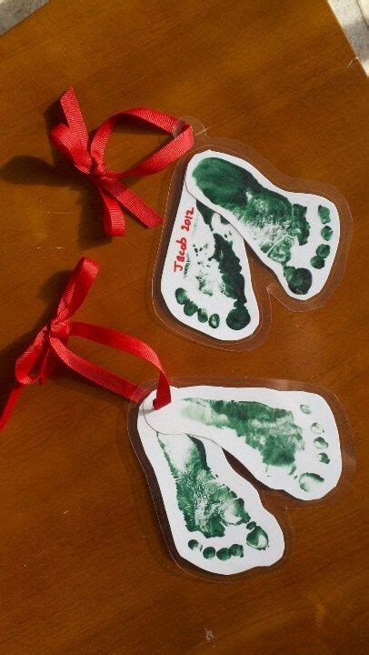 Footprint Christmas Tree Ornaments Laminated Easy Baby Or Toddler