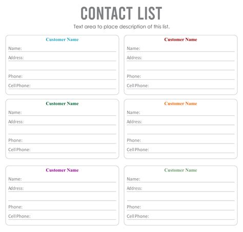 Printable Contact List Templates Template Printable List Template