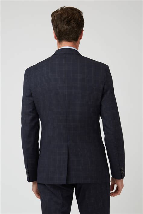 Alexandre Of England Tailored Fit Navy Grid Check Wool Blend Jacket