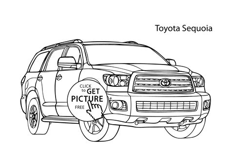 Free sports coloring sheets and games coloring printables. Super car Toyota Sequoia coloring page, cool car printable free