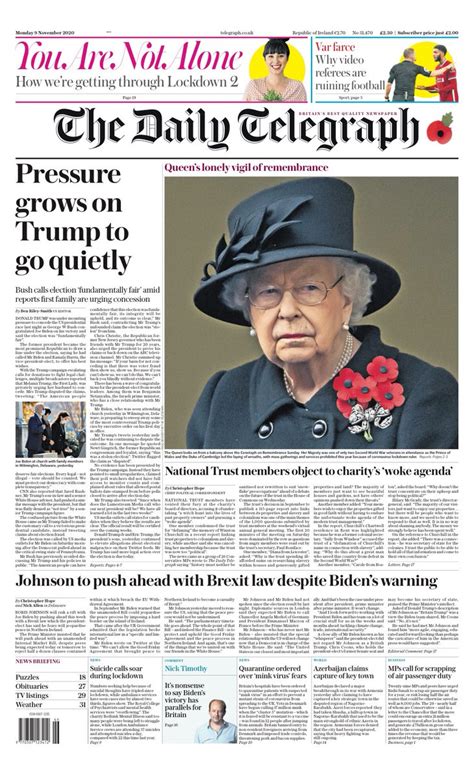 Daily Telegraph Front Page 9th Of November 2020 Tomorrows Papers Today