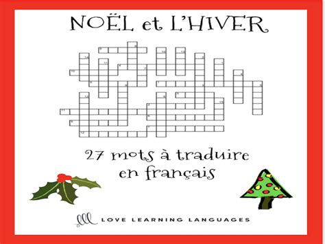 French Noël Mots Croisés French Christmas Crossword Puzzle Teaching