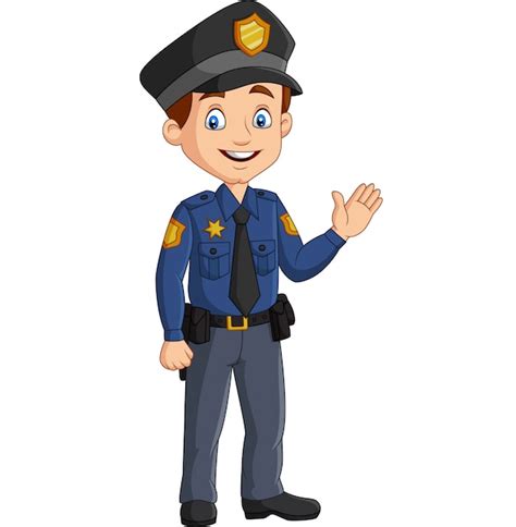 Premium Vector Cartoon Smiling Policeman Waving Hand